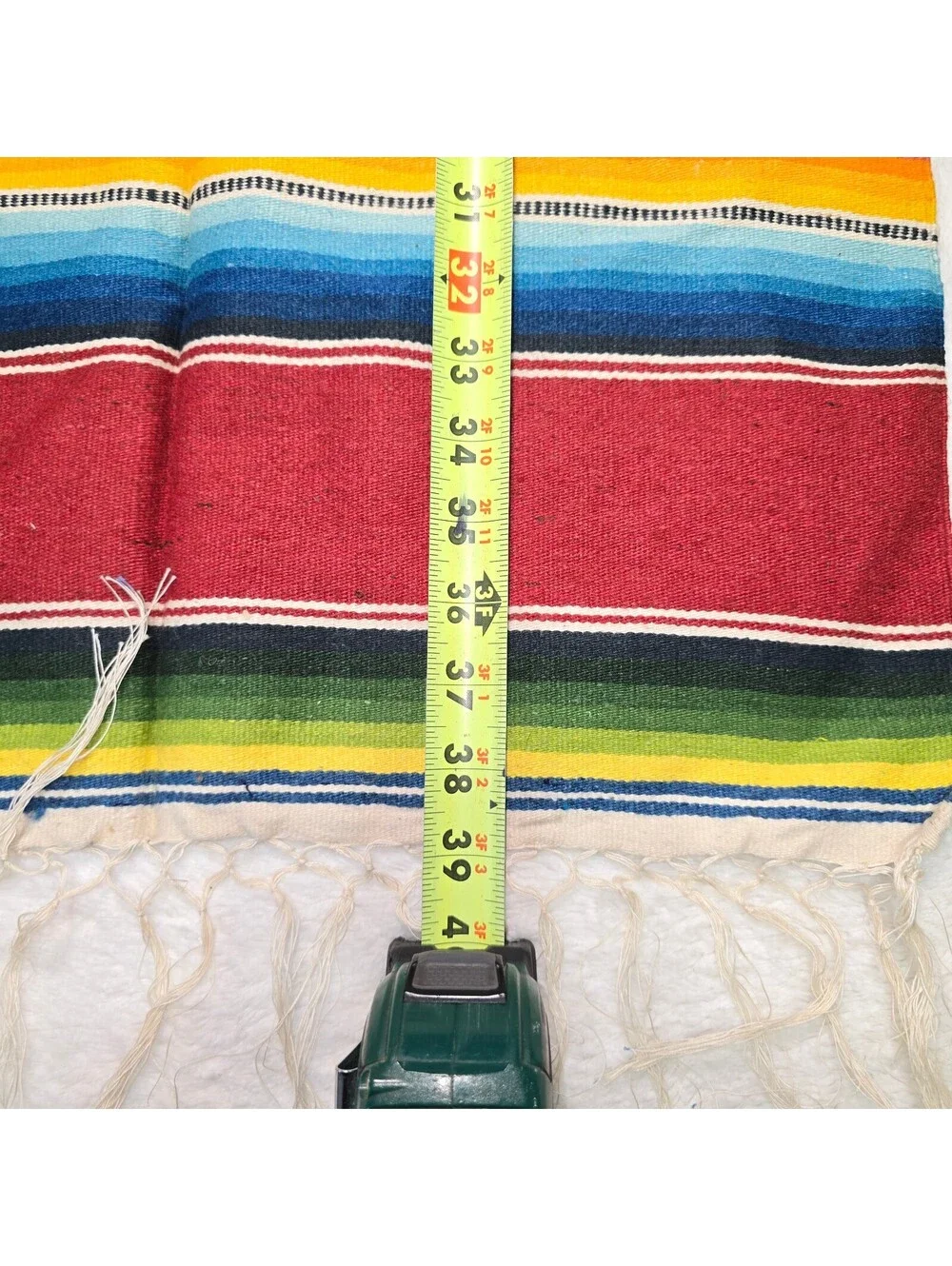 Vintage Mexican Saltillo Serape Wool Rug Runner 22x40 Handwoven Fringe